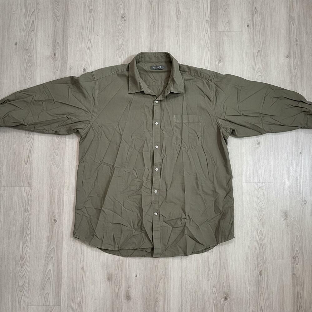 HODO Men's Olive Green Button Front Shirt 3XL Long Sleeve Casual